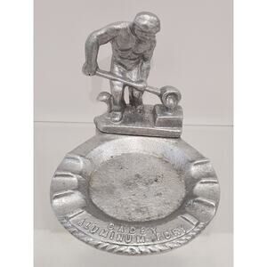 Vtg Cadey Aluminum Foundry Advertising Metal Ashtray Foundry Worker Pouring